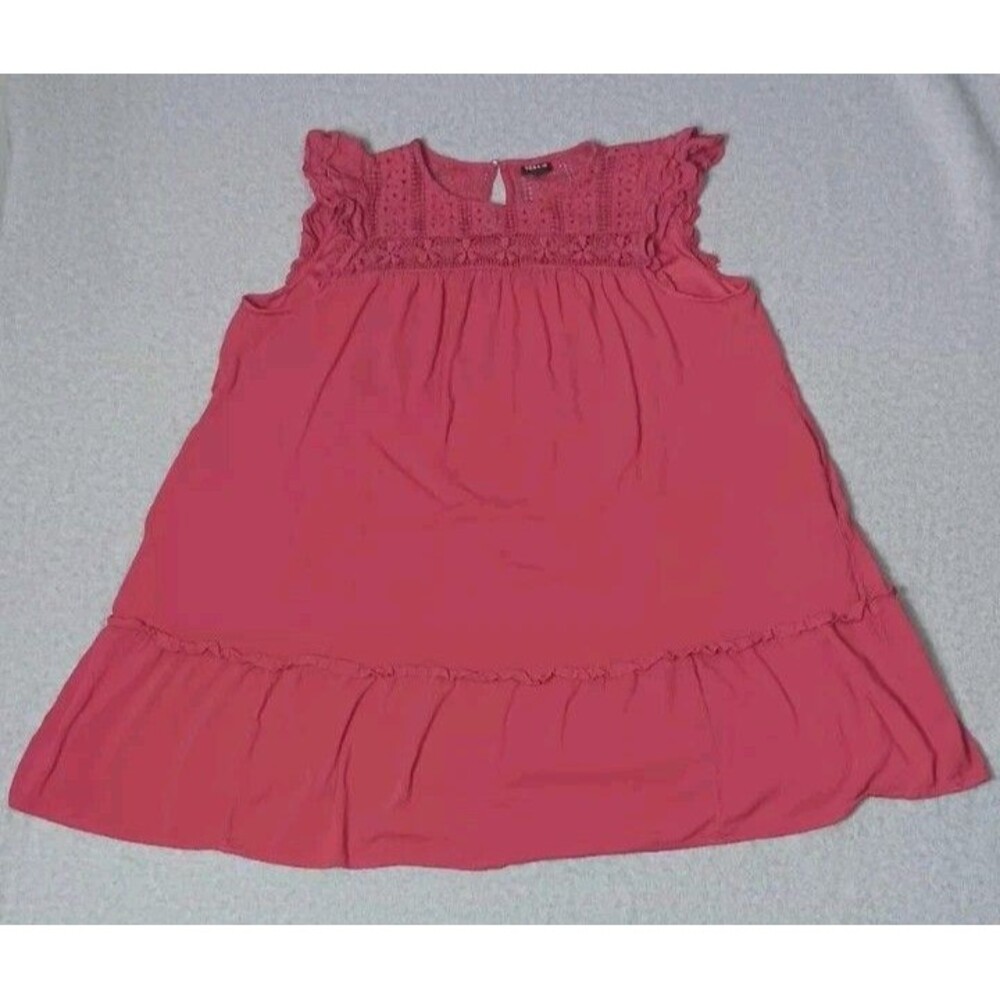 Torrid Rayon Slub Crochet Yoke Midi Shift Dress Size 3 Red Bud Tiered Ruffled